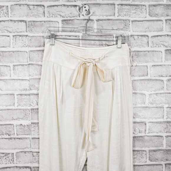 Cult Gaia Women's Linen Blend tie front Pants ivory beige size Small - Picture 8 of 11